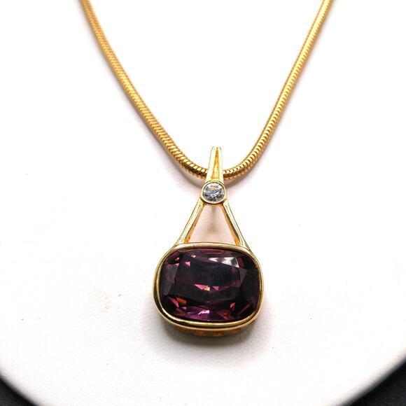 Vintage Swarovski Purple Crystal Pendant Necklace & Earrings, Monet Chain, 1990s - Picture 4 of 10